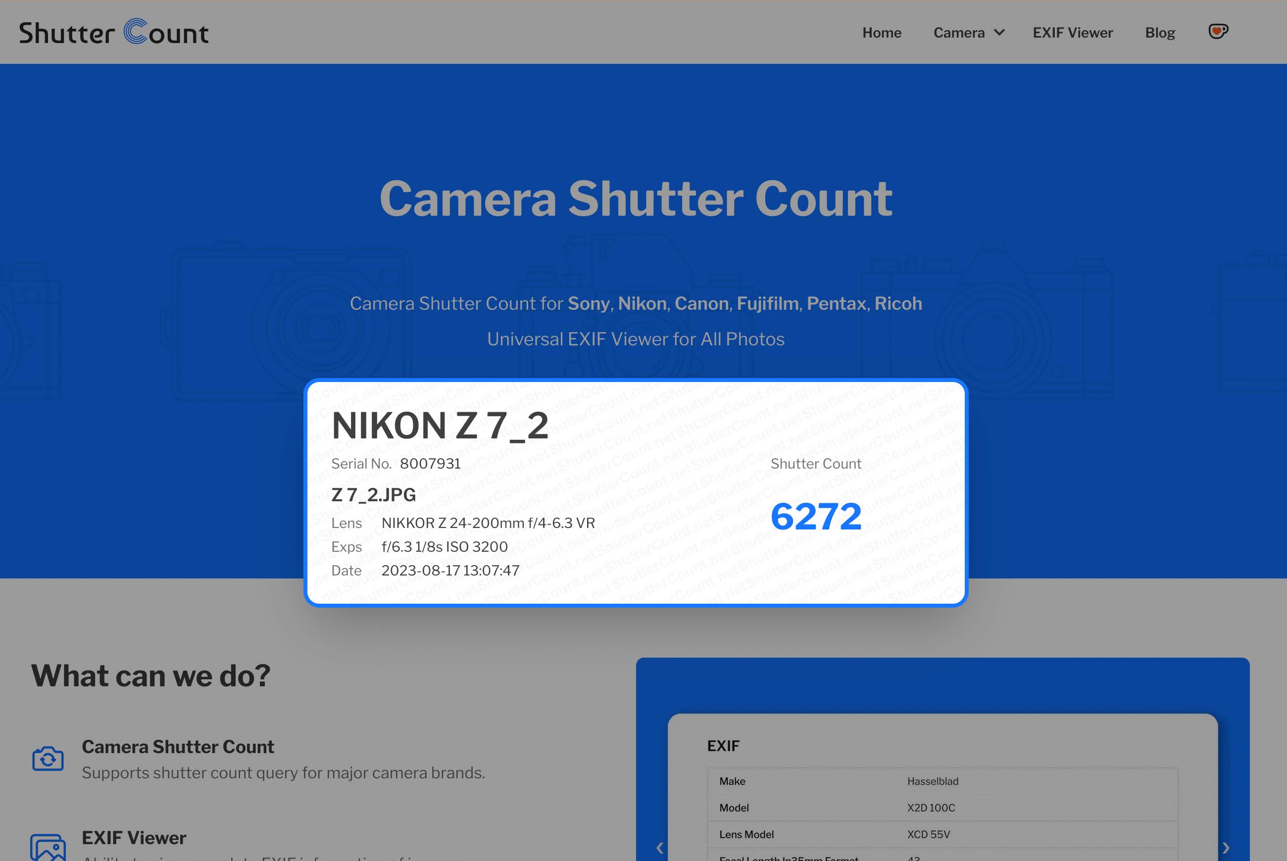 Nikon Shutter Count Report